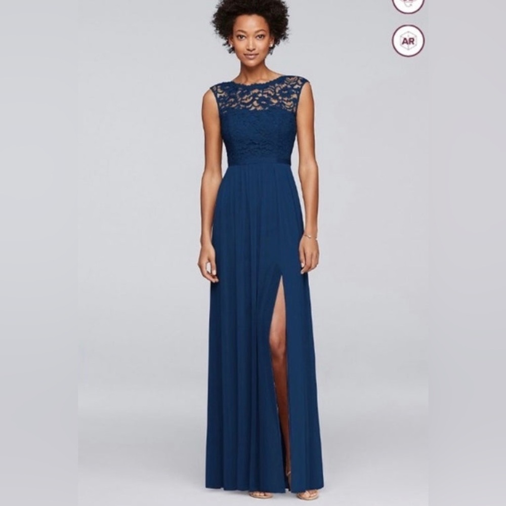 Navy Lace Bridesmaid Dress with Long Mesh Skirt